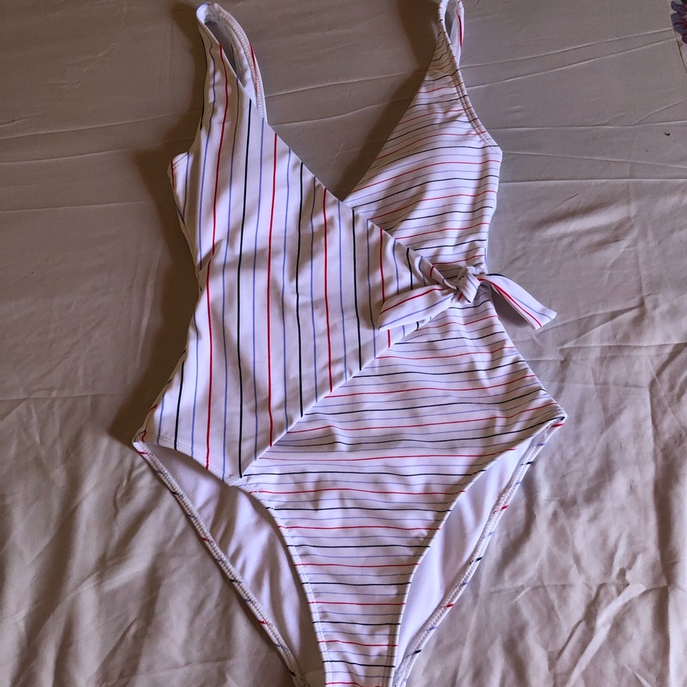White Stripped One Piece Swimsuit